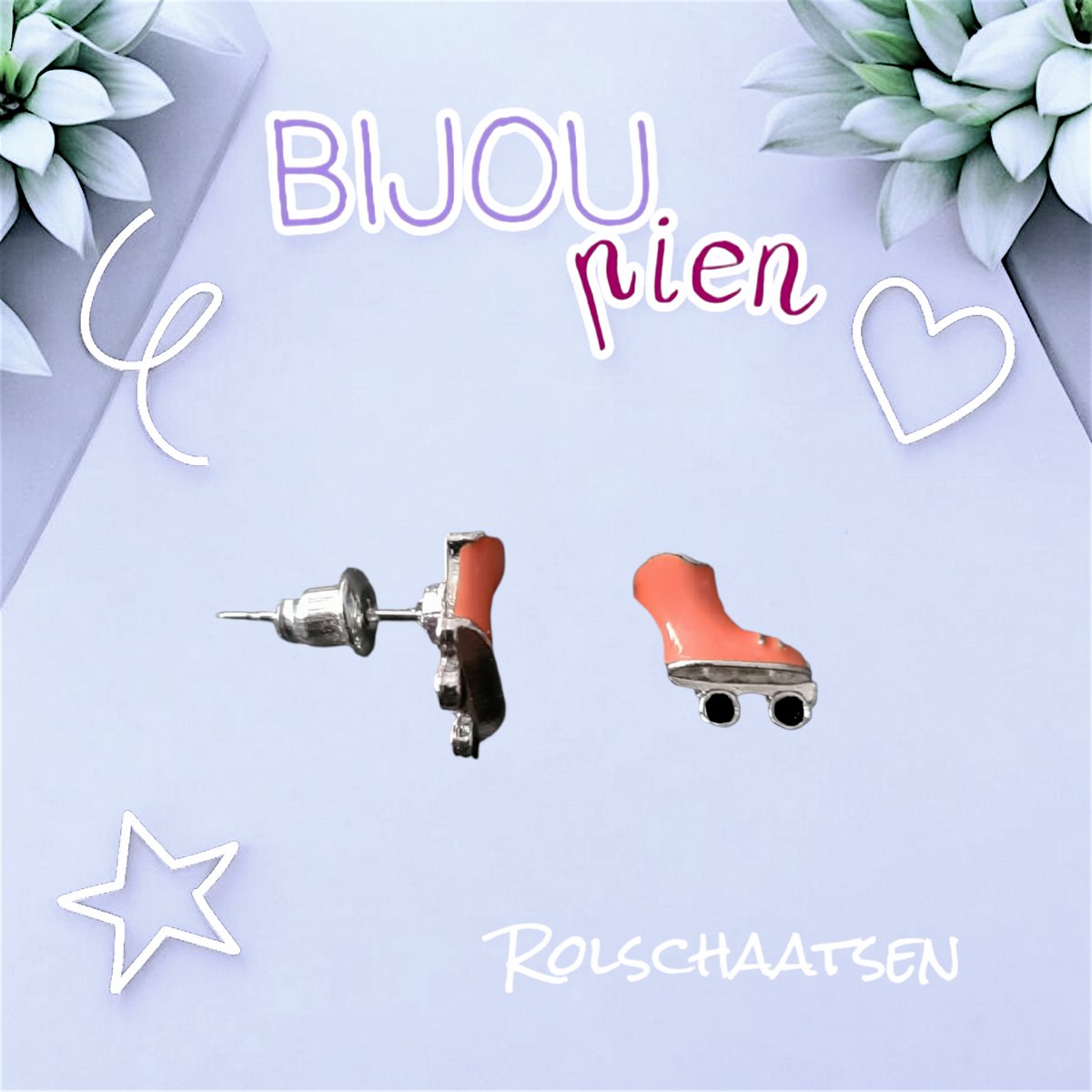 Kids Bijoux - Bijou Pien - Oorstekers Zilver Tone - Rolschaatsen (oranje) - 12x9 mm - Kinderen jeugd vrouwen - unisex - casual