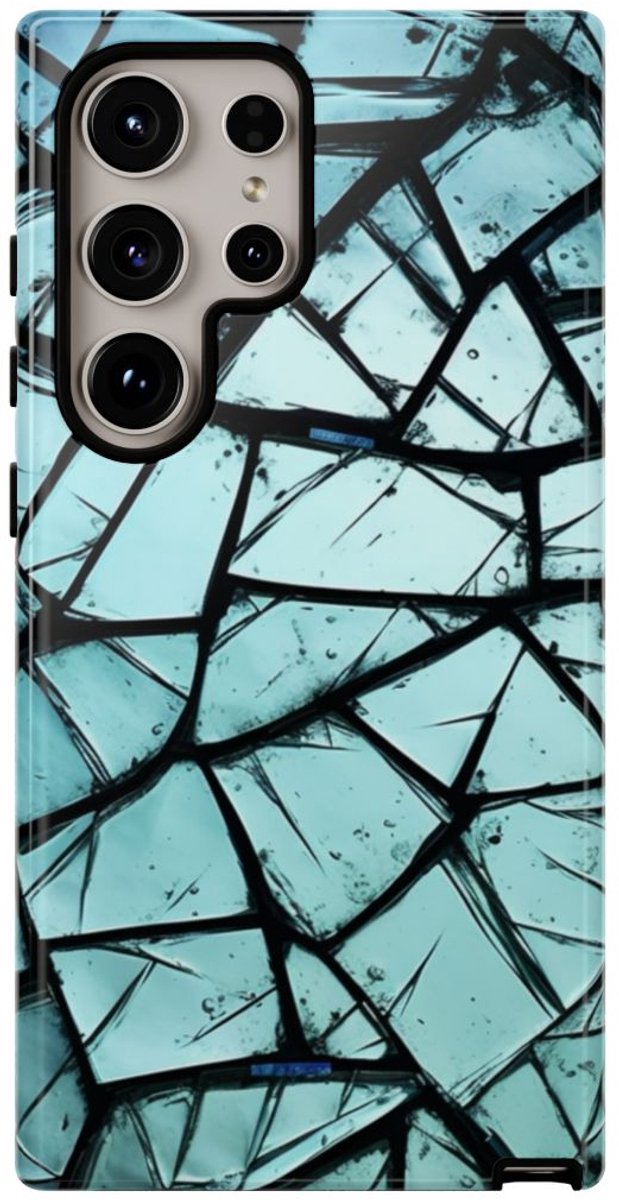 Blauw Gebroken Glaspatroon – Telefoonhoesje Geschikt voor Samsung Galaxy S24 Ultra