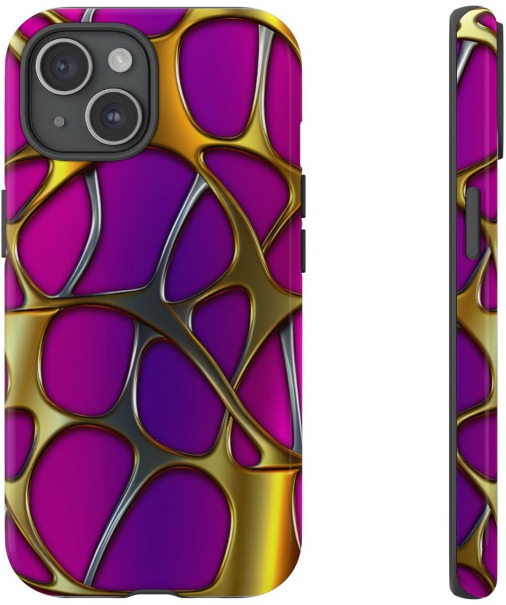 Levendig Metalen Rasterpatroon – Telefoonhoesje Geschikt voor iPhone 15