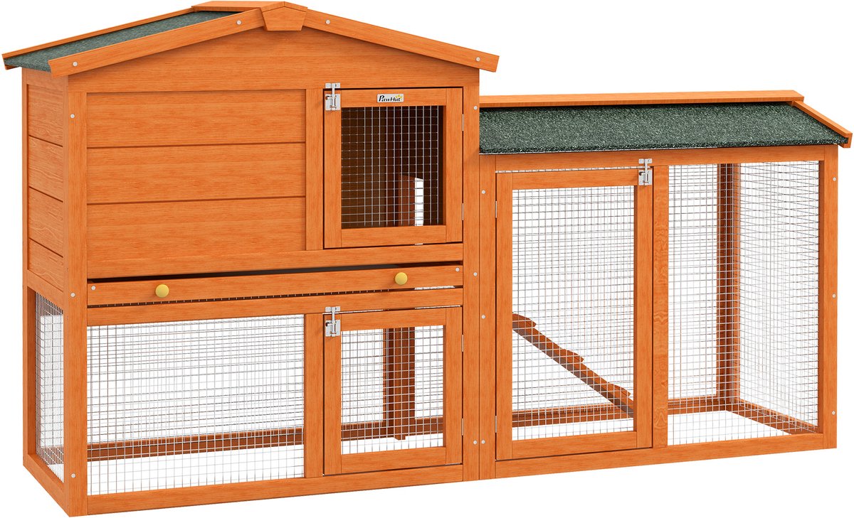 PawHut hok - 2 niveaus - dennenhout - 150 x 45 x 85 cm - oranje