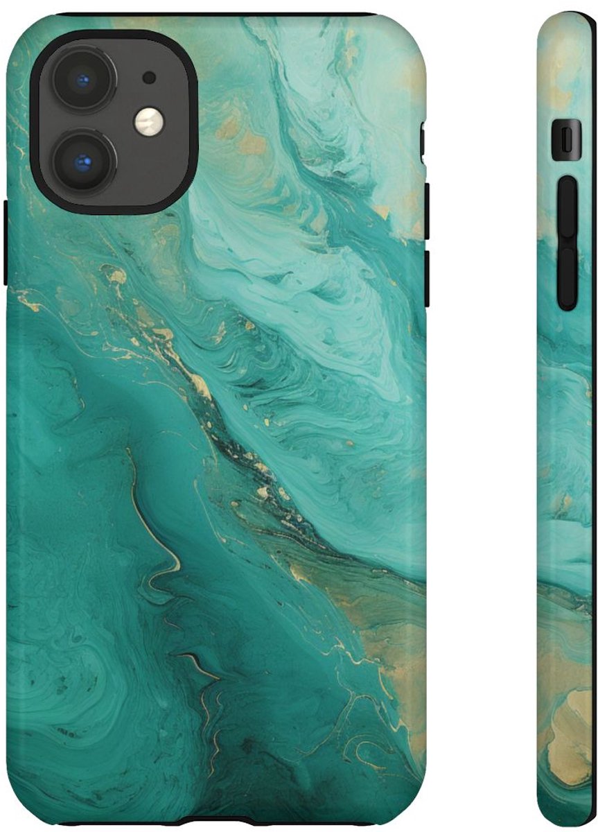 Turquoise Abstracte Vloeibare Kunst – Telefoonhoesje Geschikt voor iPhone 11