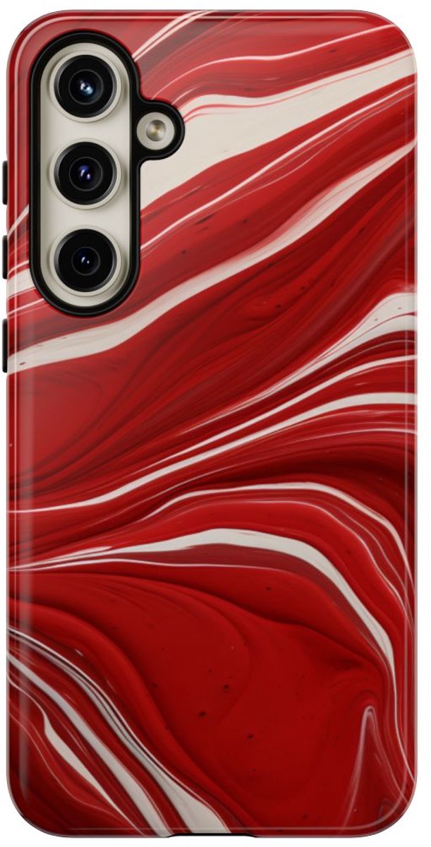 Rood-Wit Vloeiend Abstract Design – Telefoonhoesje Geschikt voor Samsung Galaxy S24 Plus
