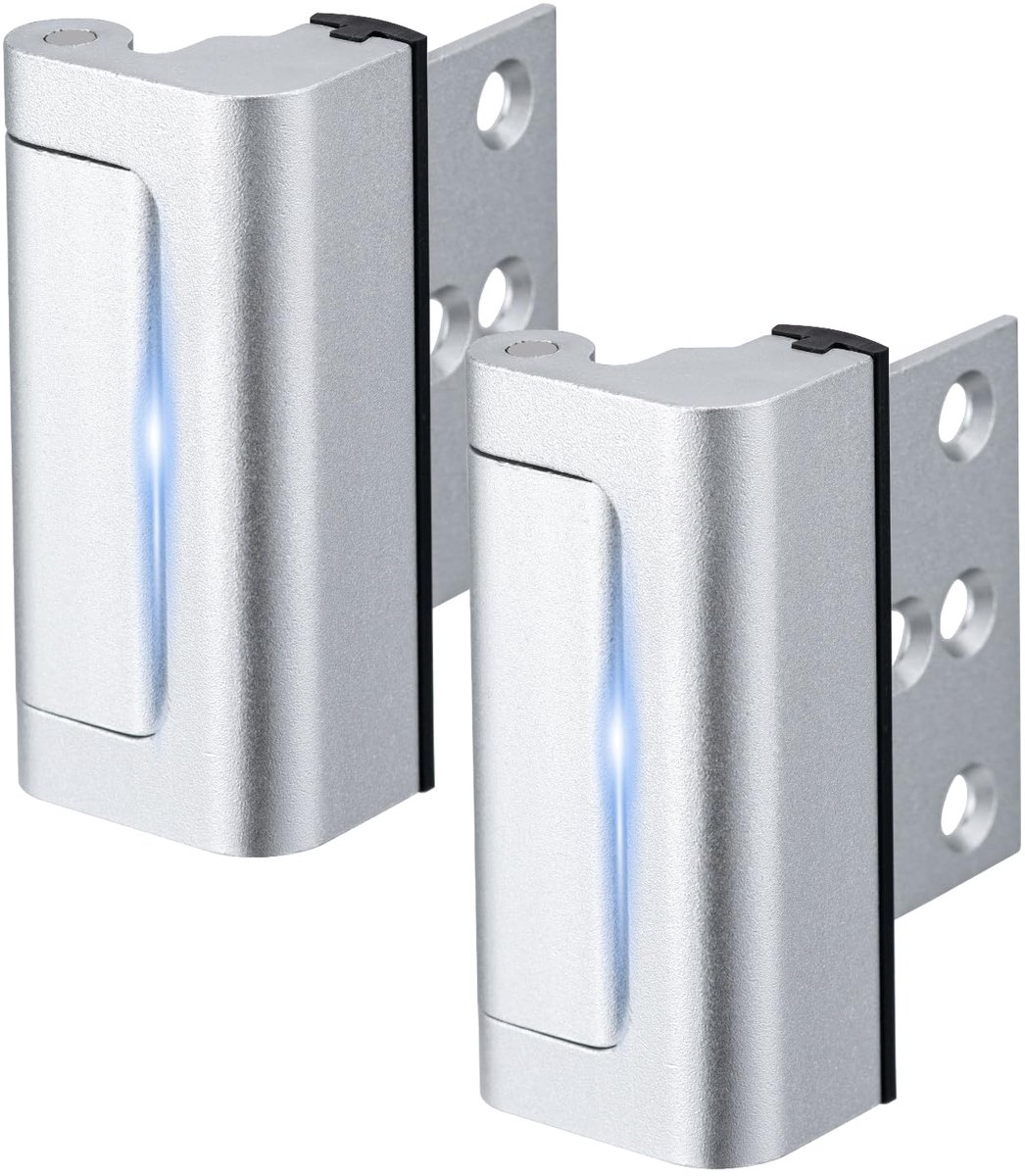 Image of 2-pack veiligheidssloten voor thuis, kindveilige deurvergrendeling met 3 inch stop, houdt 800 lbs vast, geschikt voor naar binnen draaiende deuren, metalen nachtvergrendeling met kindveilige klep (zilver)