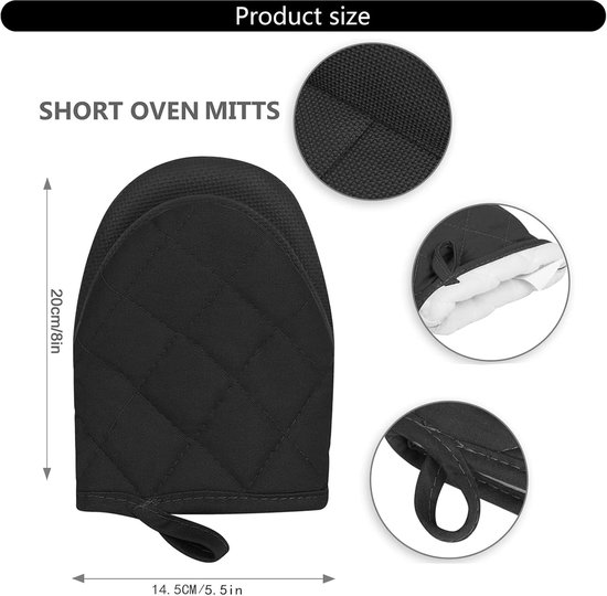 Shiwaki 1 paar mini ovenwanten, magnetronwanten, pannenlap, extreem hittebestendige katoenen linnen handschoenen, antislip, oven eendenbekhandschoenen - Zwart