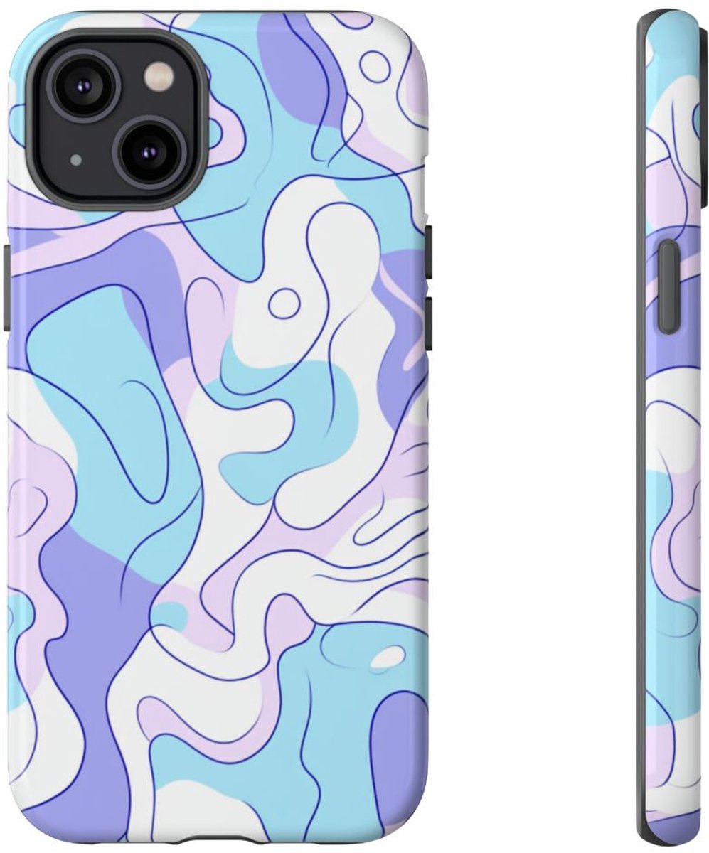Abstract Blauw-Paars Lijnenspel – Telefoonhoesje Geschikt voor iPhone 14 Plus
