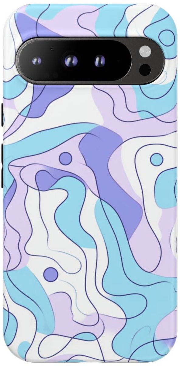 Abstracte Blauwe en Paarse Lijnpatronen – Telefoonhoesje Geschikt voor Pixel 9 Pro XL