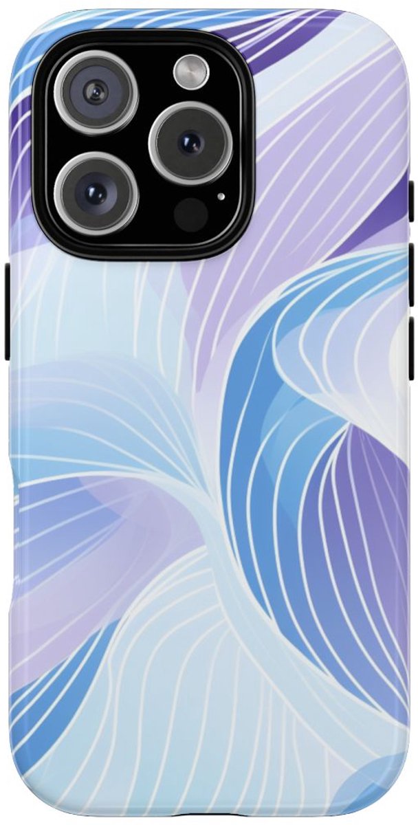 Blauw-Paarse Abstracte Golfpatronen – Telefoonhoesje Geschikt voor iPhone 16 Pro