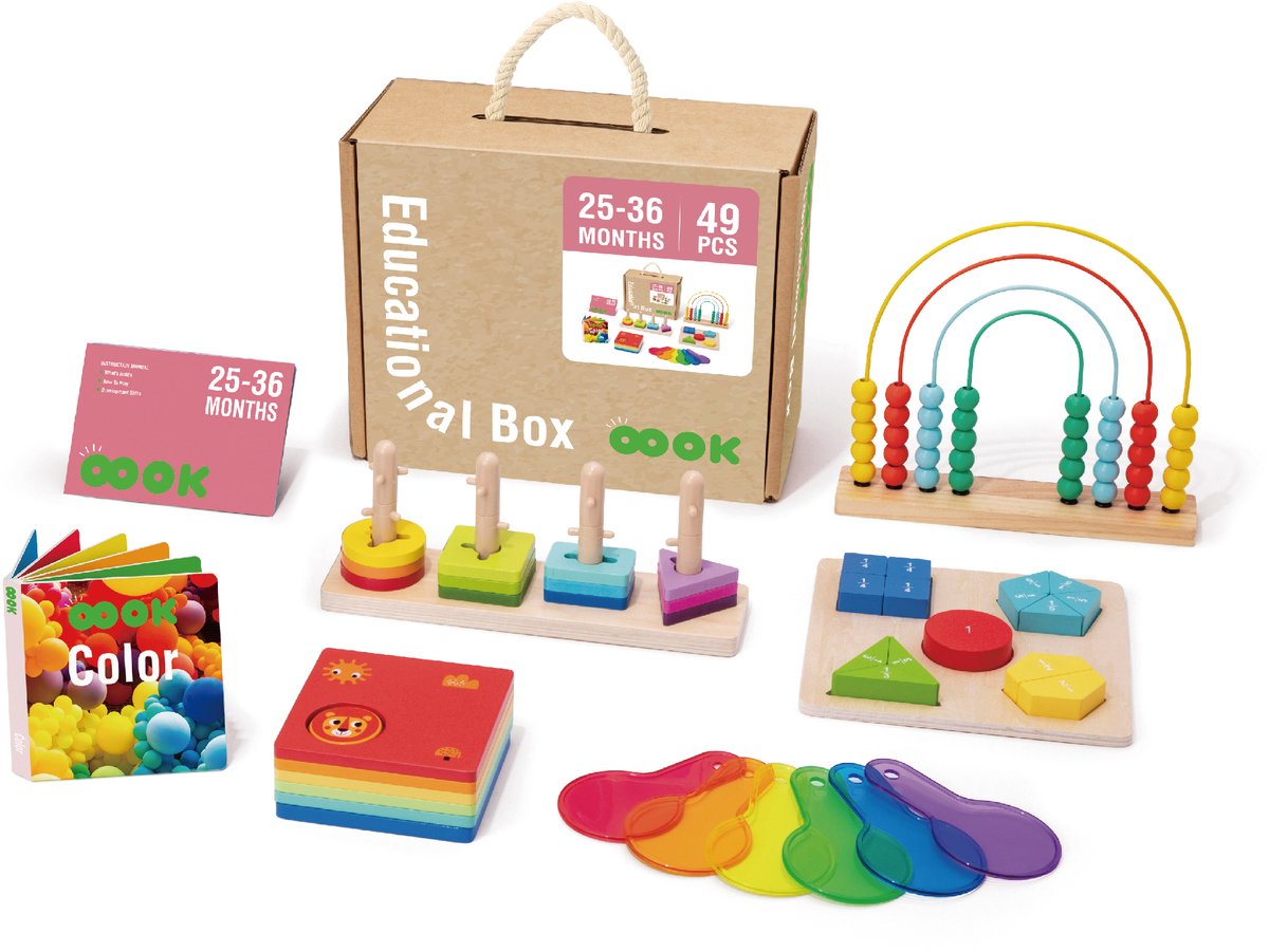 Houten Montessori Leerdoos - Educatieve Speelgoed - met Puzzel, Telraam en Kleurenspel 6in1 - Voor Peuters vanaf 2 jaar