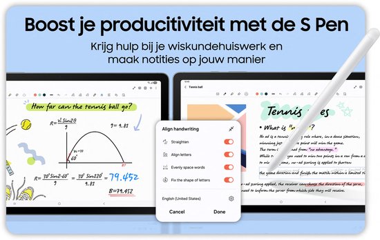 Boost productiviteit met S Pen: hulp bij wiskunde en notities maken.