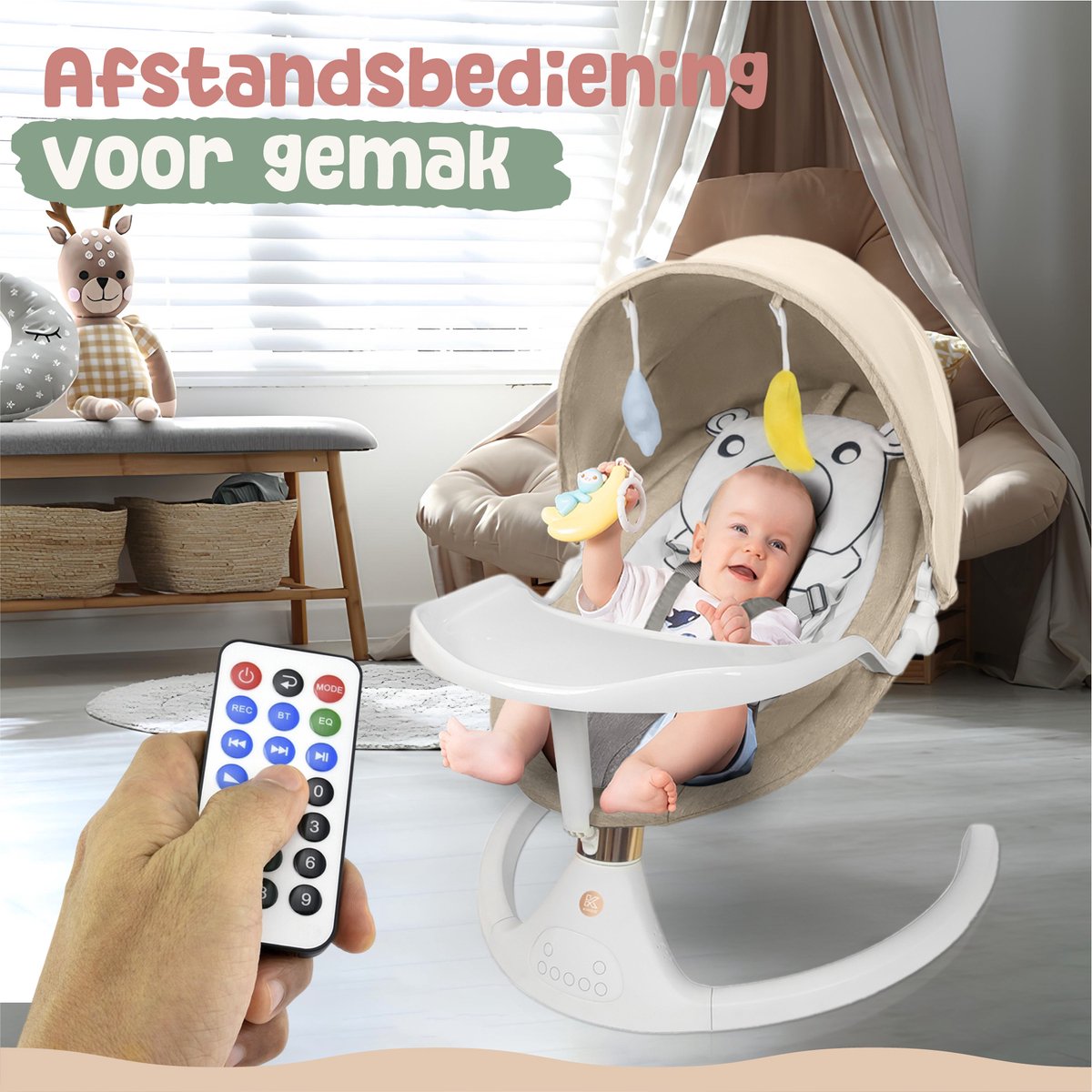 Elovia Elektrische Wipstoel - Muziek en Swing Opties - Khaki thumbnail 4