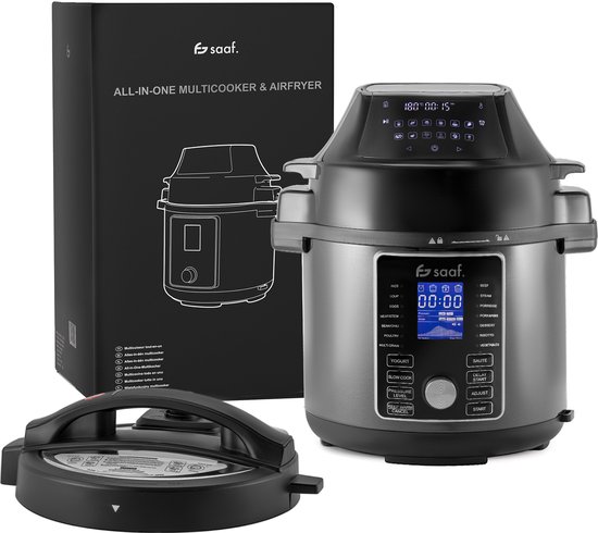Multicooker met Airfryer - 15-Delige Set - 6L - 24 Automatische Programma's - Airfryer - Slowcooker - Rijstkoker - Stomer - Snelkookpan - RVS - Saaf