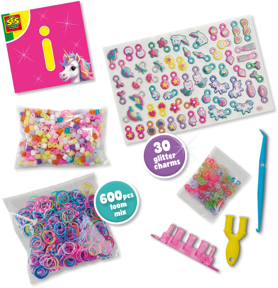 SES Creative Unicorn Loom Bedelarmbandjes - 600 Elastiekjes - Voor Meisjes vanaf 6 Jaar - Armbandjes Maken - Schoencadeautjes Sinterklaas — cadeau in Hobby - foto 2