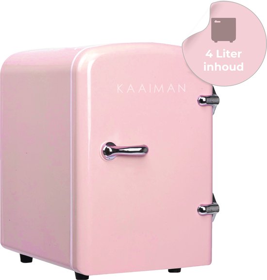 Mini koelkast 4L warm & koud, draagbaar 12V/220V, compacte cosmetische koelkast, stil, roze, rechtsdraaiende deur