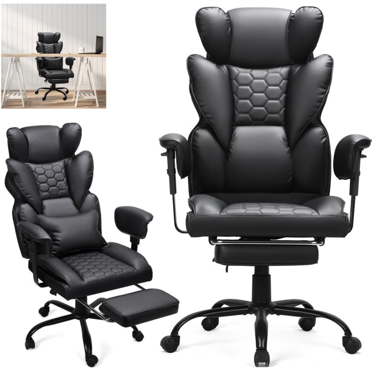 Gamingstoel met Geïntegreerde Voetsteun Draaistoel sportstoel - Ergonomische Bureaustoel voor Zware Gebruikers 150kg