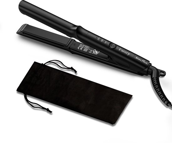 Farery Mini Haardroger voor korte haren, compacte en kleine keramische platen met turmalien, mini platen voor reizen met etui, automatisch uitschakelen, dubbele spanning met verstelbare temperatuur