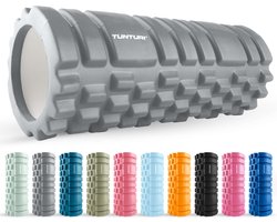 Tunturi Yoga Grid Foam Roller - Massage Roller - Foamroller - Fitness Roller - Grijs - 33cm - Incl. fitness app