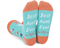 SilverAndCoco® - Tante Sokken / Gekke Vrolijke Foute Kleding / Leuke Grappige Dikke Warme Vrouw Socks / Verjaardag Geschenk accessoires Sok Outfit Katoen / Vrouwen Sinterklaas Schoen Kerst Cadeau met Tekst - Best Aunt