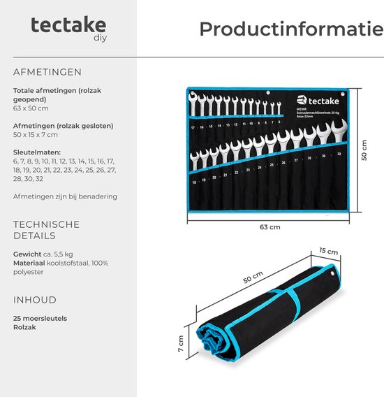 tectake 12-delige ring / steeksleutelset met flexibele scharnierkoppen