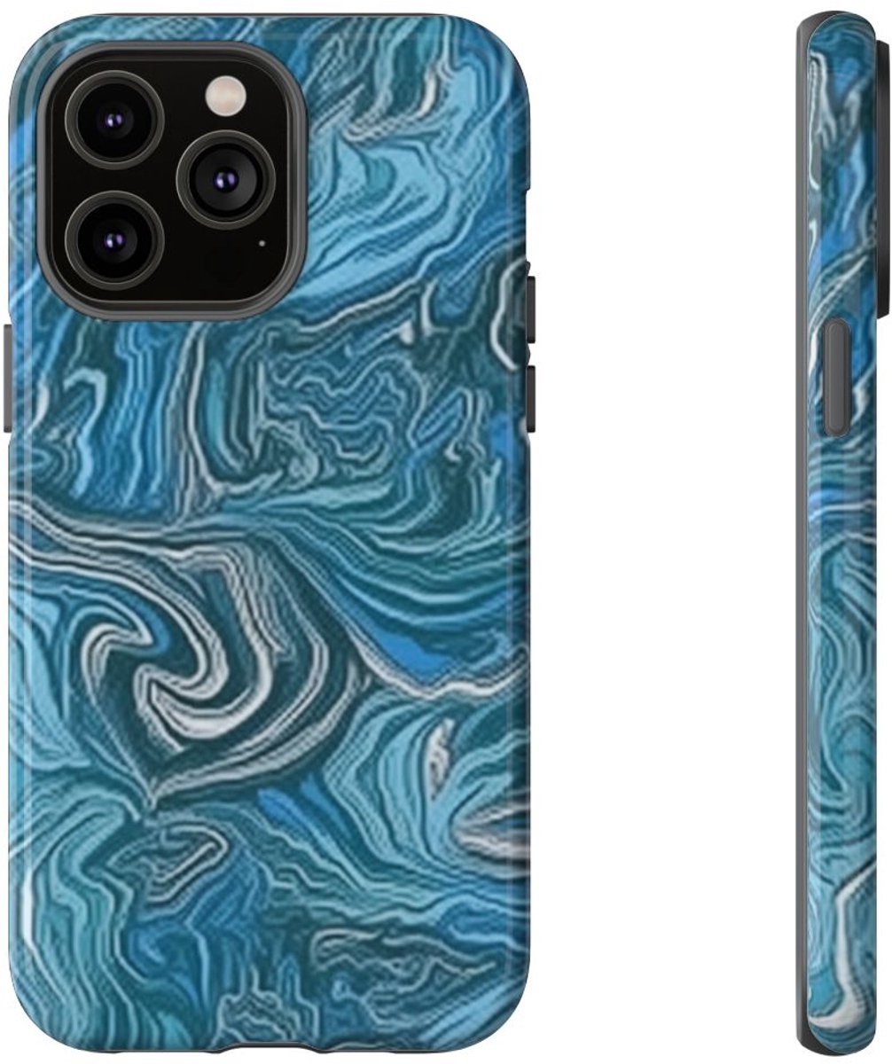 Blauw Suminagashi Marmerpatroon – Telefoonhoesje Geschikt voor iPhone 14 Pro Max