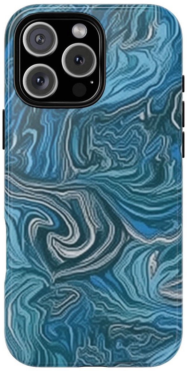 Blauw Suminagashi Marmerpatroon – Telefoonhoesje Geschikt voor iPhone 16 Pro Max