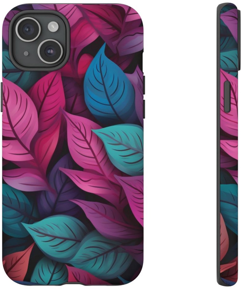 Kleurrijk Abstract Bladerenpatroon – Telefoonhoesje Geschikt voor iPhone 15 Plus
