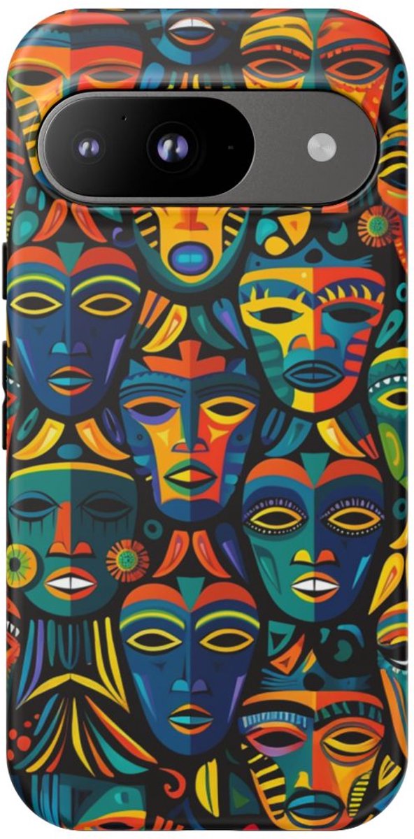 Kleurrijk Tribal Maskerpatroon – Telefoonhoesje Geschikt voor Google Pixel 9
