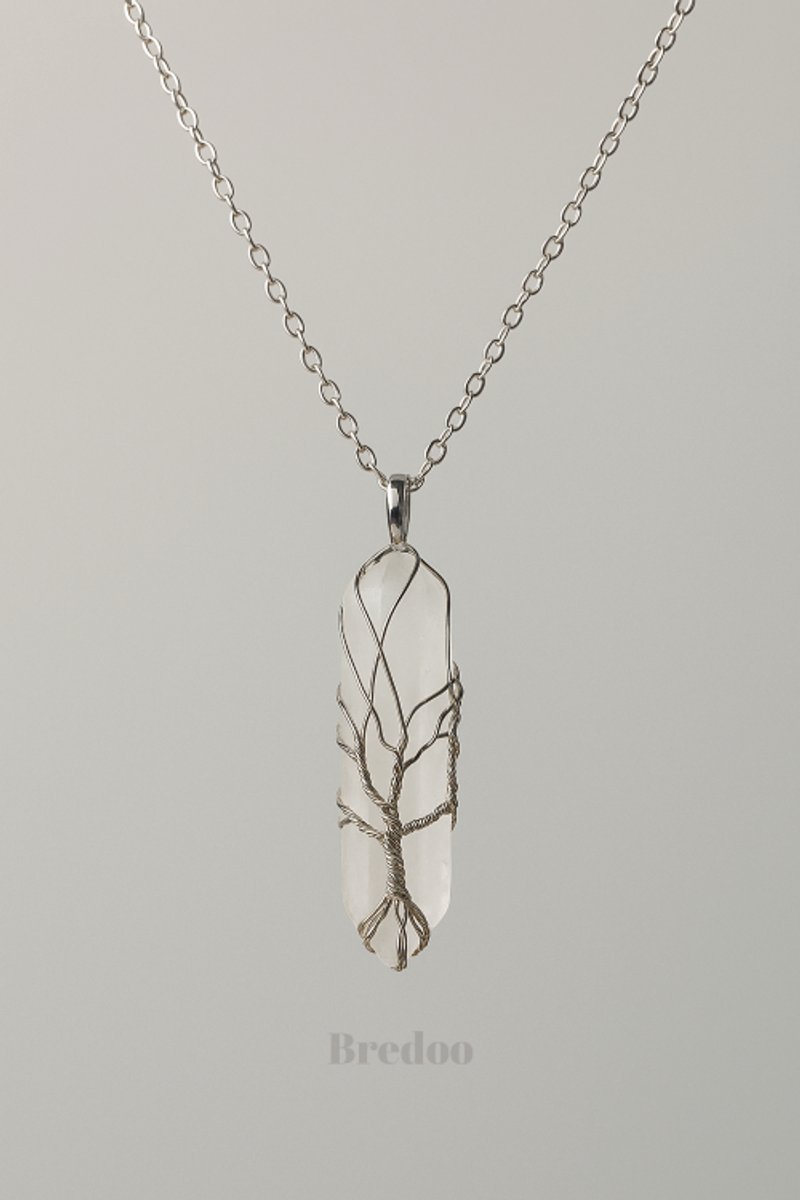 Bergkristal dames ketting - Bredoo Edelsteen hanger - Kristal gewrapped in Tree of life vorm - Dubbeleinder - Bohemian stijl - Edelstenen en mineralen