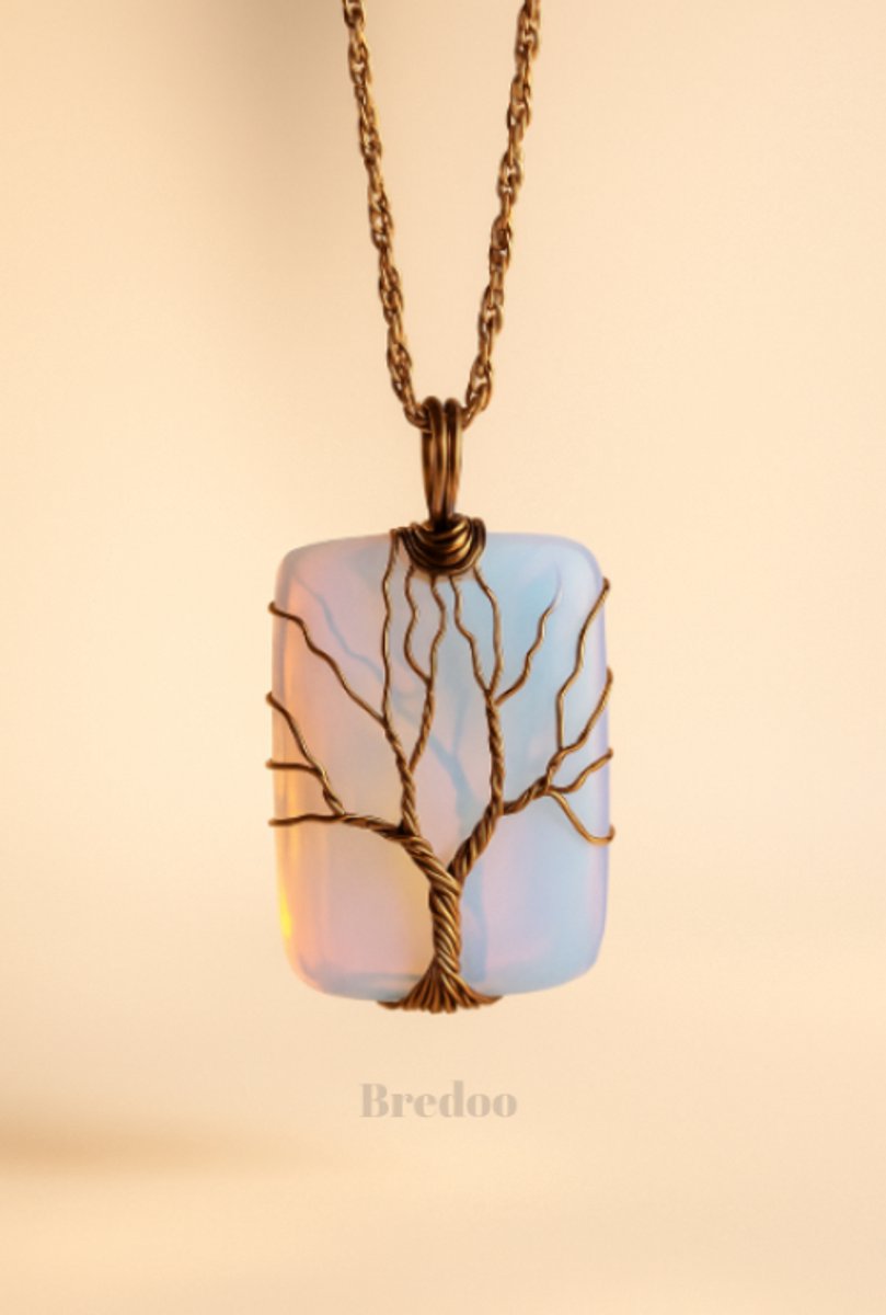Opaliet dames ketting - Bredoo Edelsteen hanger - Bohemian stijl - Kristal gewrapt in koper - Tree of life - Spiritueel - Kristallen & mineralen