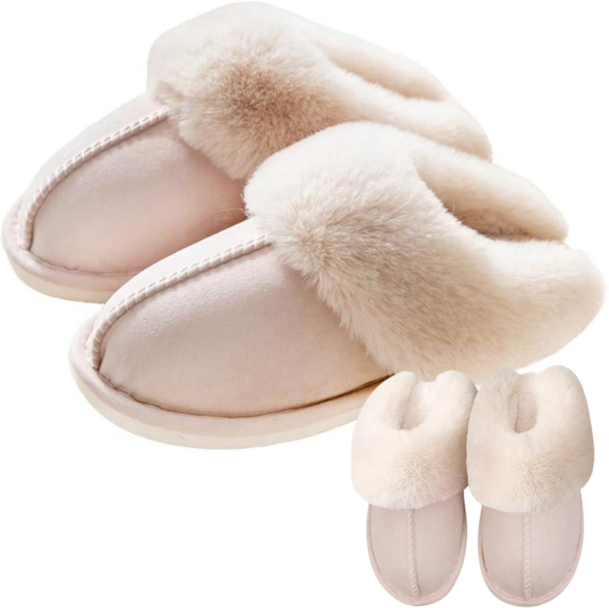 kinder pantoffels valt klein - sloffen - fluffy - winter - beige - 34/35