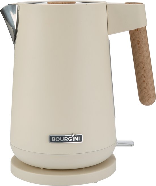 Bourgini Harmony - Waterkoker - RVS - Creme met echte beukenhouten elementen - 1.7L - Licht ontwerp