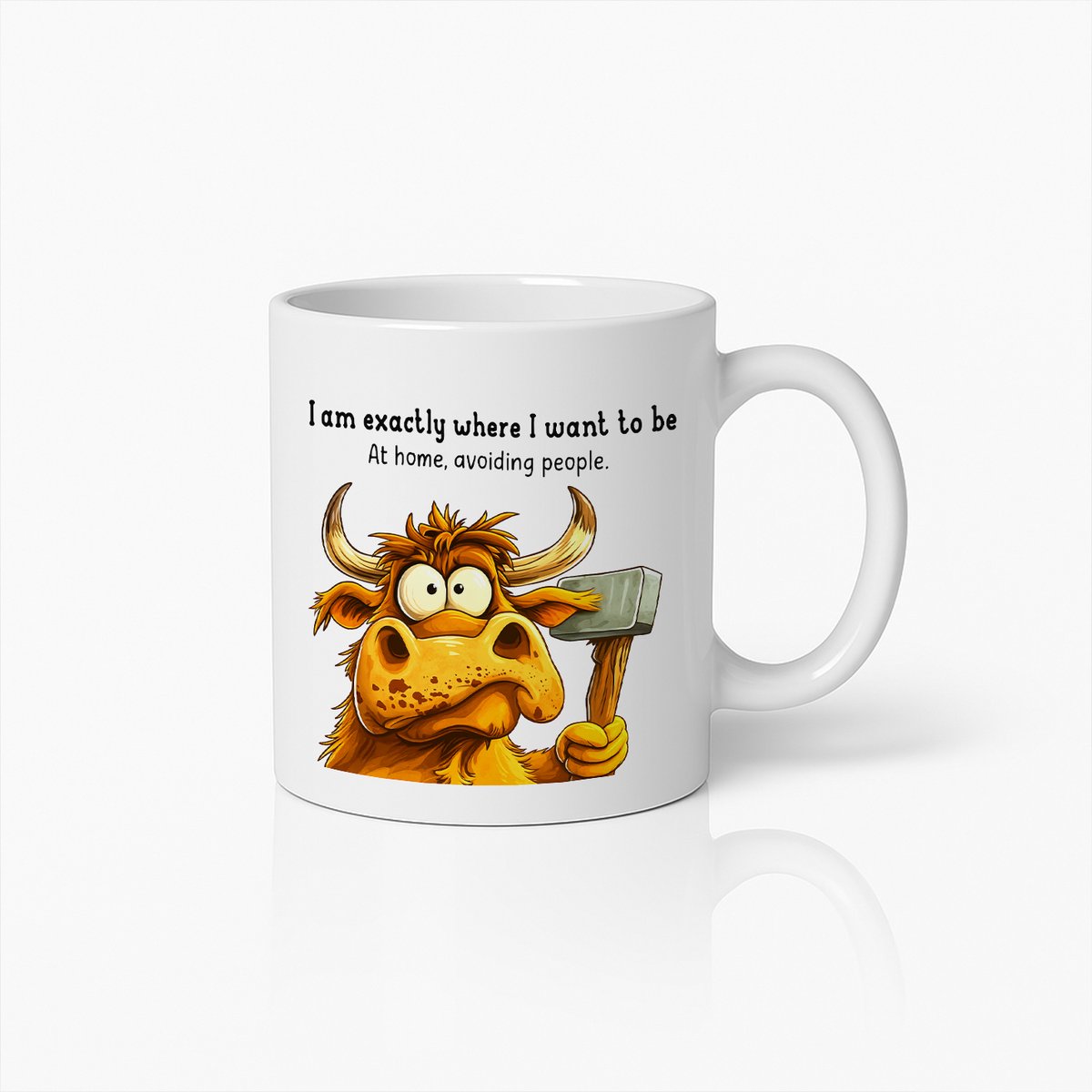 330ml Grappige Stier Mok – Humoristische Koffiebeker met "Mensen Vermijden" Tekst