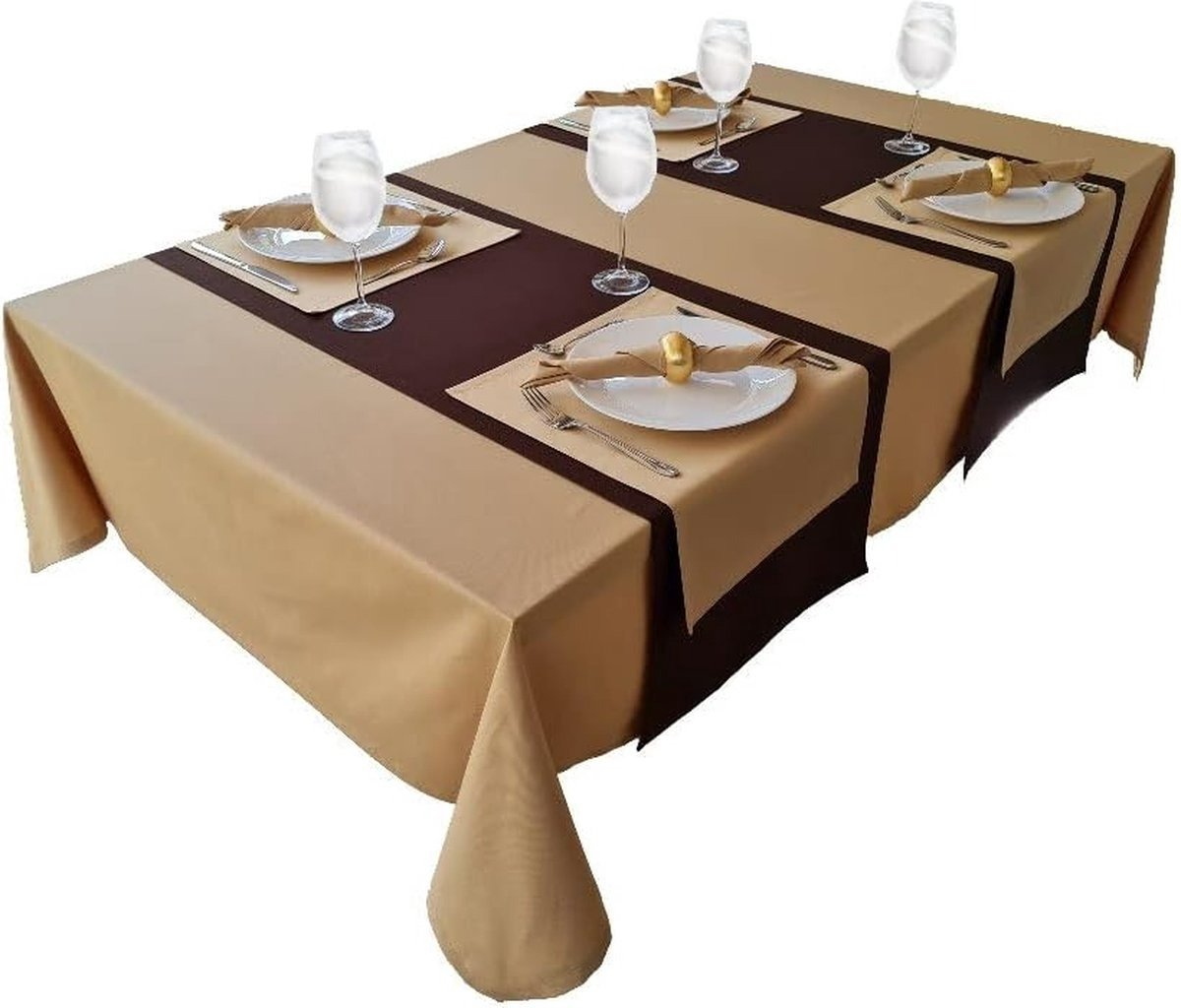 WNHB® Tafellaken 100% katoen – stijlvol tafelkleed in camel – verschillende maten – 120x200 cm