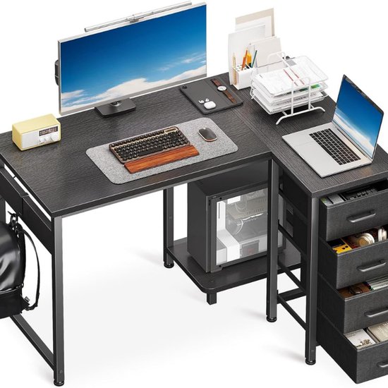 Coleshome Hoekbureau, 100 x 70 cm, L-vormig bureau met 4 laden