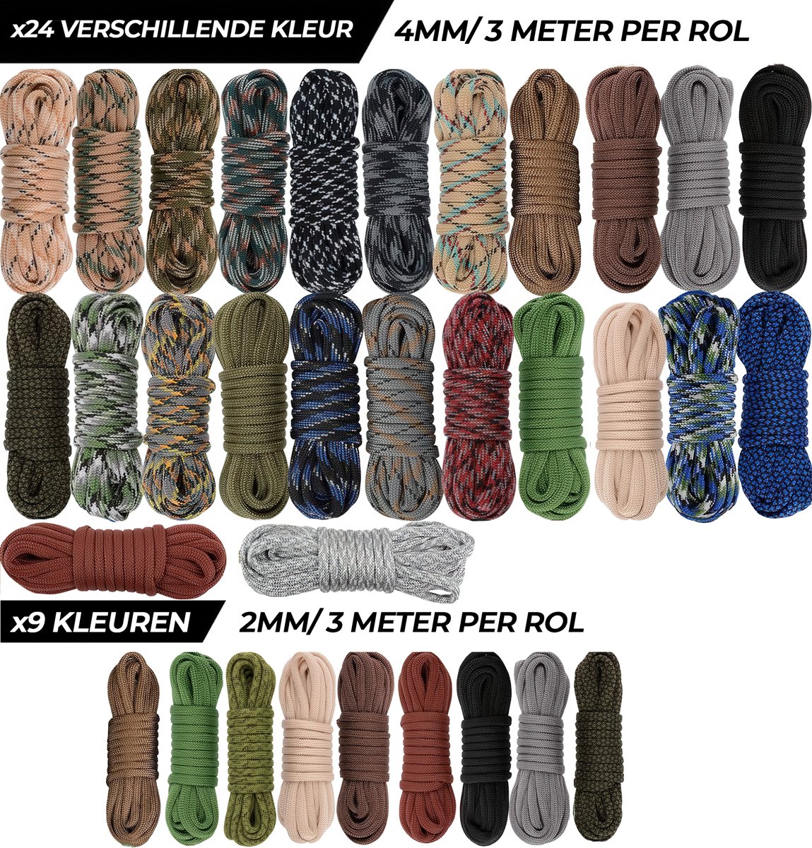 100 meter Paracord Pakket met 355 Accessoires - 33 Kleuren 4mm/2mm Parakoord 550, Karabijnhaken, Naaldenset, Bedels, Klikgesp, Kralen - Parachute Koord Knutselpakket Set - Knutselen Touw voor Volwassen, Kinderen, Meisjes - Sieraden/Armbandjes Maken — afbeelding 4