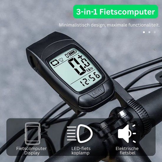 3 in 1 Fietscomputer met LED Koplamp en Elektrische Fietsbel - Kilometerteller Fiets met 12 functies - IP64 Waterdicht van Merkloos — afbeelding 2