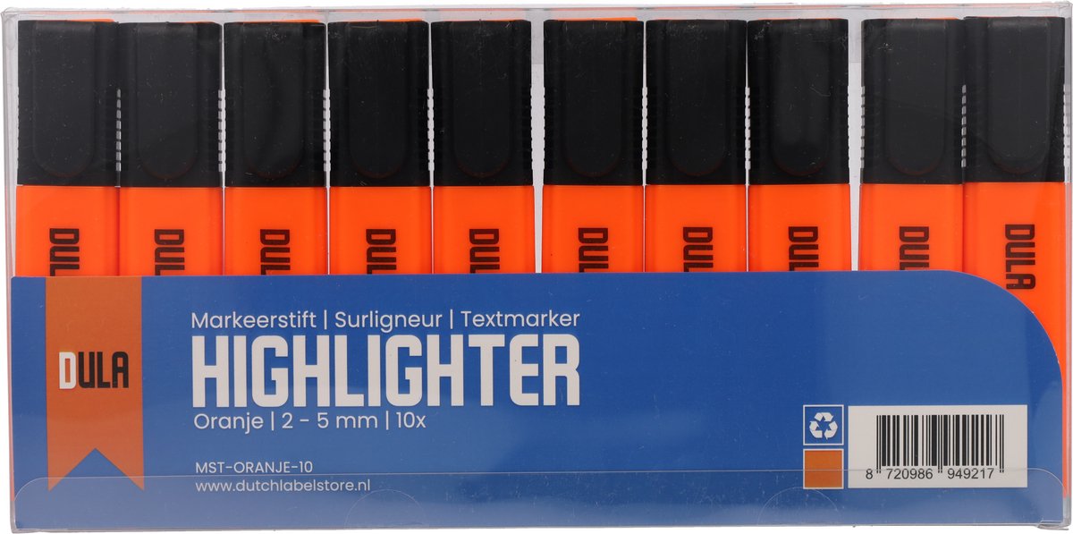 Markeerstiften oranje - Markeerstift - Fluostiften - Markeren - 10 stuks - DULA