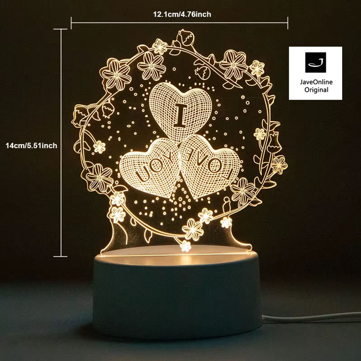 3D illusie Mini LED lampje - I love you bloemenkrans - Warm licht - USB Power - Tafellamp - Sfeerlamp - Bureaulamp - Nachtlamp - Cadeautje - Kinderlamp - Decoratie - Liefde - Moederdag - Verjaardag - Valentijn - Love