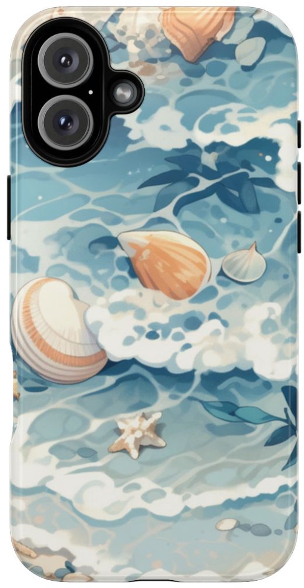 Zeesterren en Schelpen op Oceaangolven – Telefoonhoesje Geschikt voor iPhone 16 Plus