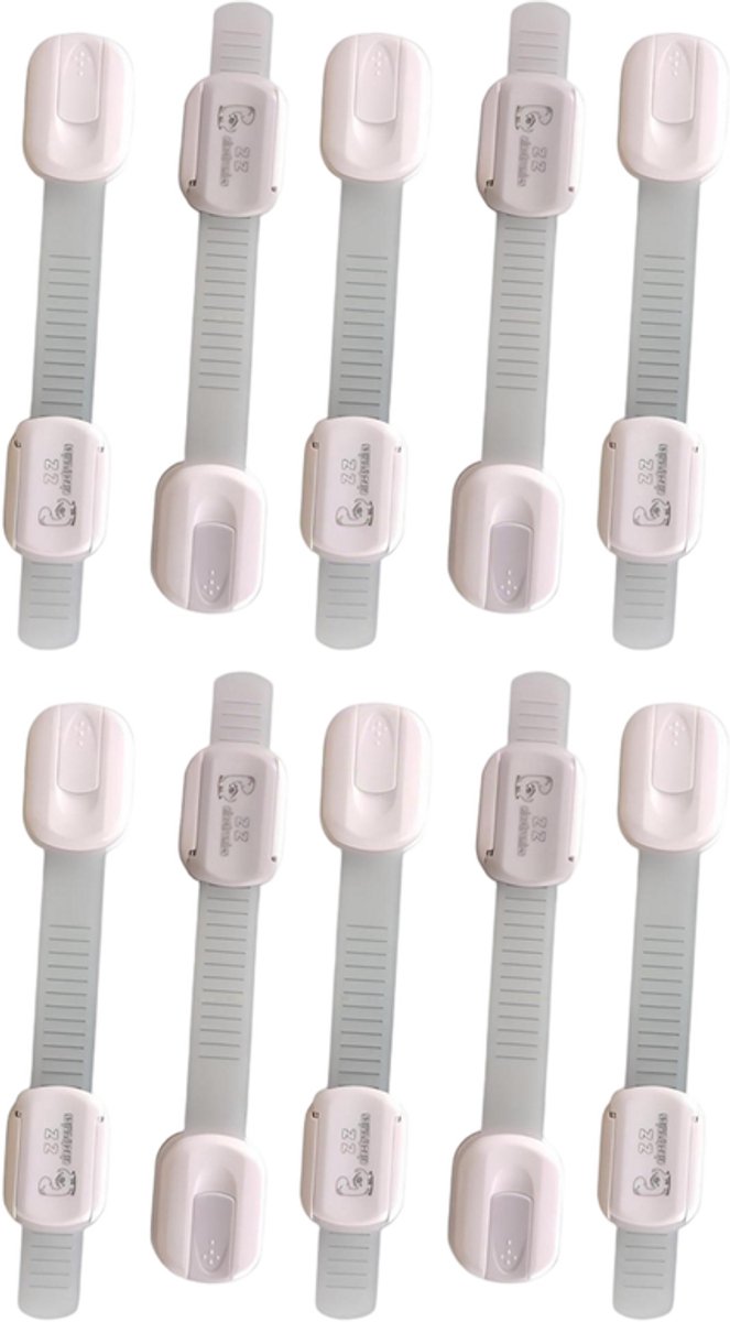 Image of 10-pack babyveiligheidssloten voor kasten - anti-knel kindersloten - zelfklevend - geen boren nodig - gebruik lijm - wit