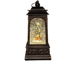 Anna's Collection Sneeuwbol/snowglobe glitter lantaarn - sneeuwpop - 9 x 9 x 20 cm - met LED verlichting - kerstlantaarn - kerstversiering