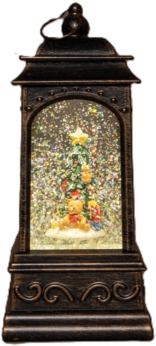 Anna's Collection Sneeuwbol/snowglobe glitter lantaarn - sneeuwpop - 9 x 9 x 20 cm - met LED verlichting - kerstlantaarn - kerstversiering