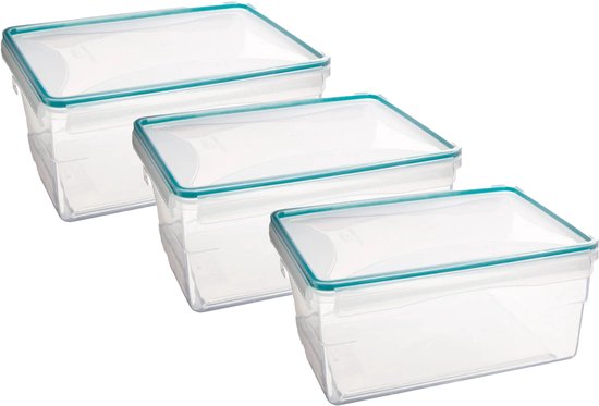 Boîte de conservation 5Five TRITON - 3x - Couvercle avec clips latéraux - Plastique - Hermétique - 25 x 18 x 12 cm - 3700 ml - Transparent/Bleu