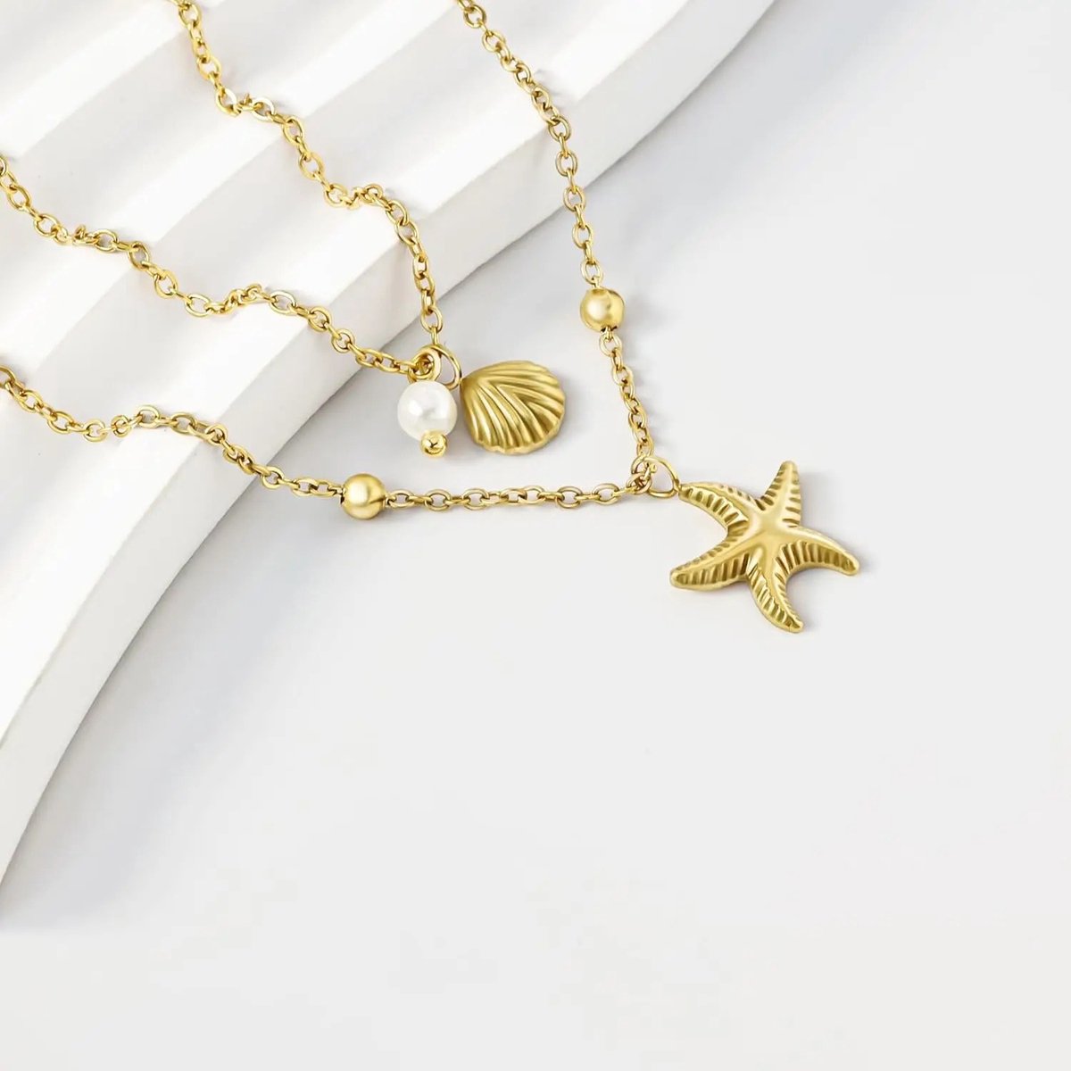 Schelp Gelaagde Ketting | 18k Verguld Ketting met Parels | 925 Sterling Zilver | Dames Sieraden