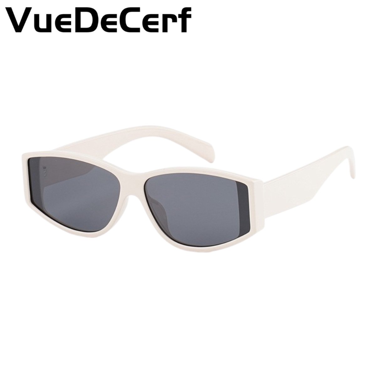 VueDeCerf Unisex Zonnebril - CAT 3 Zonnebril - UV380 - Cat Eye - Wit Montuur met Grijze Glazen