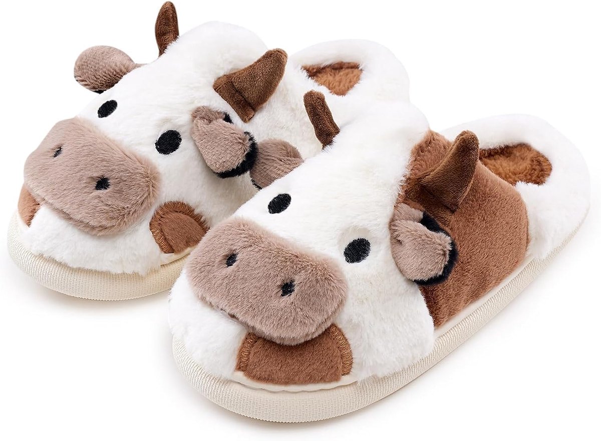 Dames Pluche Pantoffels Koe - Zacht, Warm en Comfortabel voor de Winter