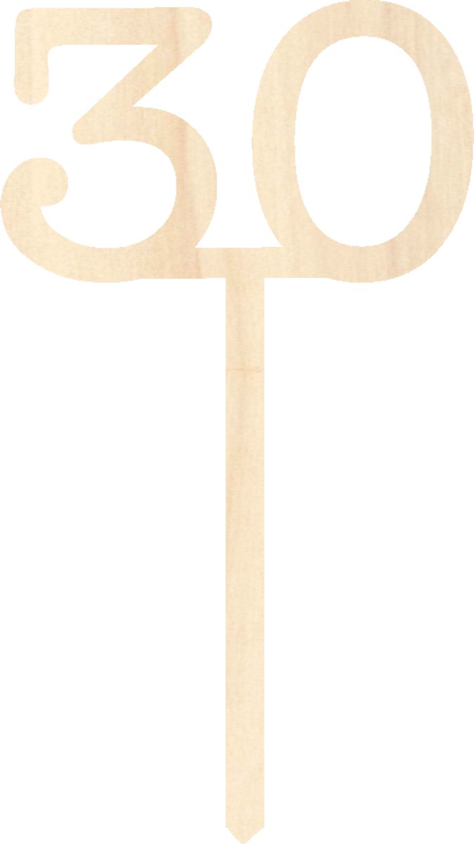 Houten taarttopper / caketopper – cijfer 30 – verjaardag / jubileum – cake / taart decoratie