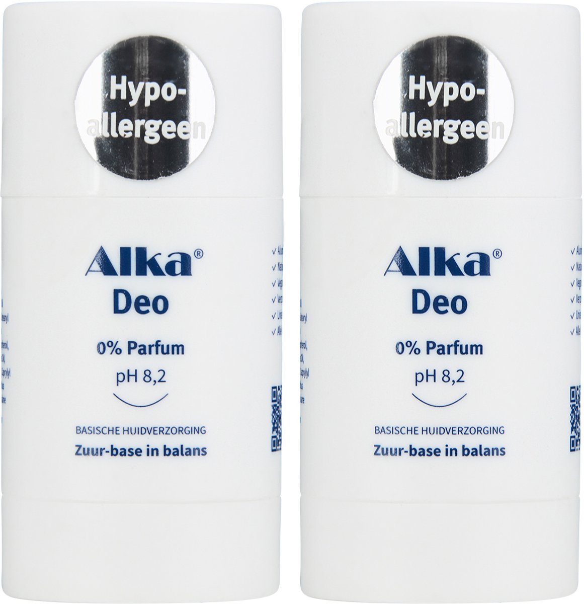 Alka® Deo 2x 75ml - 0% Parfum - Hypoallergeen Basische Deo pH 8,2 - Vegan & Natuurlijke en Gezonde Deodorant - 0% Aluminium - Deodorant Stick - Unisex