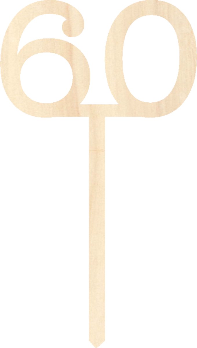 Houten taarttopper / caketopper – cijfer 60 – verjaardag / jubileum – cake / taart decoratie