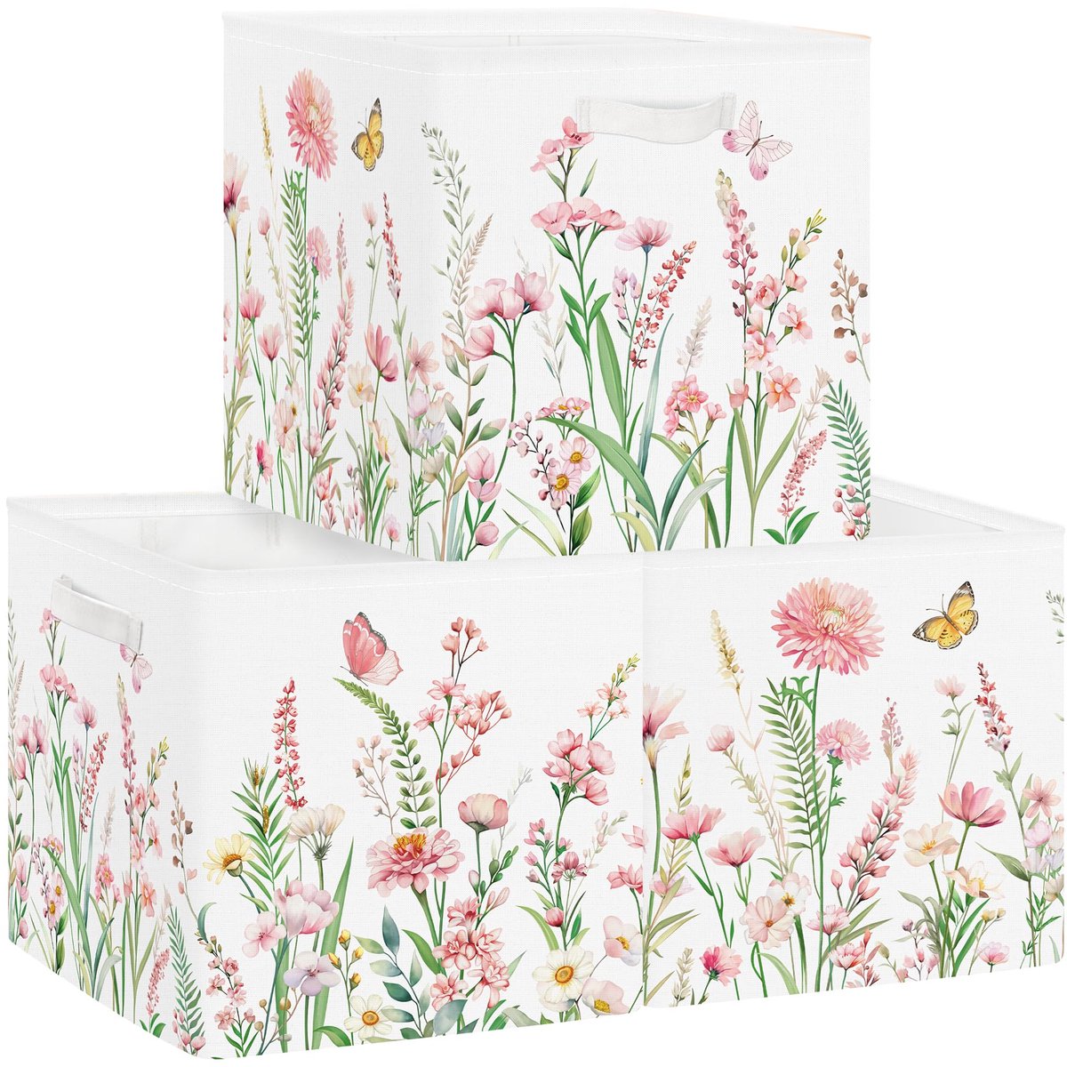 Ibenzoa® Set van drie opvouwbare opbergdozen met bloemenmotief en handgrepen