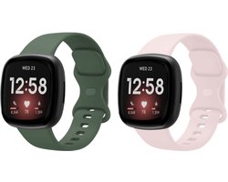 Strap-it Smartwatch bandjes set – siliconen horlogebandjes geschikt voor Fitbit Versa 3 / Versa 4 / Sense / Sense 2 – Donkergroen & Zandroze – Maat S (2-pack)